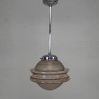 Art Deco Hanglamp Met Ufo-Vormige Glazen Bol, Jaren 30 thumbnail 3