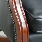 Klassieke En Luxe Zwarte Rundleren Bureaustoel In Engelse Stijl, Op Wieltjes thumbnail 11