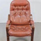 Vintage Møbler Sweden Fauteuil Bruin Leer Gecapitonneerd ‘60 thumbnail 6