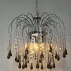 Xxl Grote Murano Kroonluchter Hanglamp Taupe Chrome Frame thumbnail 14