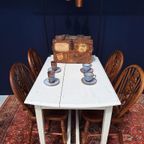 Brocante Vintage Landelijke Eikenhouten Witte Eettafel Tafel thumbnail 12