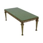 Hollywood Regency Salontafel Groen Leder Messing Italië 138Cm thumbnail 2