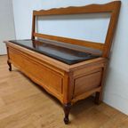 Vintage Franse Houten Klep Bank Halbank Eetkamerbank 109 thumbnail 3