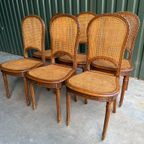 Set/6 Art Deco Webbing Stoelen Met Hout Snijwerk thumbnail 8