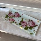 Vintage Glazen Schaal Serveerschaal Met Bloemen Rozen thumbnail 3