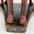 Zeldzame Antieke Houten Tafel Met Hondenkoppen En Bloemenschildering thumbnail 5