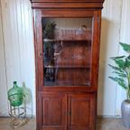 Klassiek Teakhouten Vitrinekast, Servieskast, Buffetkast Afm.94x39 En 190cm Hoog. thumbnail 2