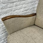 Vintage Fauteuil - Houten Armleuningen - Ecru / Beige Stof thumbnail 8