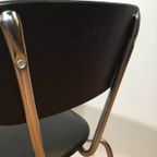 Set Van 6 Vintage Zwarte Skai Leren Stoelen Met Verchroomde Poten thumbnail 7