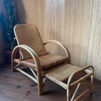 Vintage Boho Rotan Ligstoel Lounge Chair '60 Verstelbaar thumbnail 3