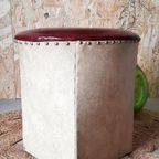 Vintage Kruk Met Patchwork Lederen Bekleding, Rond Krukje thumbnail 21