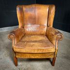 Vintage Geleefde Schaapsleren Wingback Fauteuil thumbnail 3