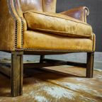 Vintage Lederen Oorfauteuil – Bruin thumbnail 6