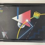 Memphis Style / Postmodern - Airbrush On Canvas - Abstract - Signed By Artist - 1980’S/1990’S thumbnail 6
