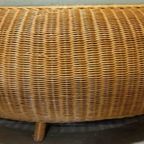 Vintage Boho Grote Riet Rotan Salontafel, Rond, D 120 Cm thumbnail 6