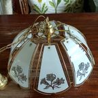 Vintage Hollywood Regency Hanglamp Met Messing En Glazen Bloemenkap – Jaren '80 Eyecatcher thumbnail 14