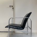 Vintage Chromen Fauteuil Met Zwart Leren Zitting thumbnail 5