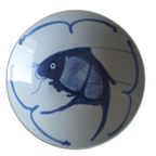 Blauwe Koi Karper, Schaal Porselein Ø 23 Cm, Begin 20E Eeuw thumbnail 5