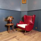 Rode Italiaanse Vintage Designfauteuil thumbnail 5