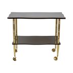 Vintage Franse Bar Trolley Houtfineer Goud Messing Tv-Meubel Jaren 50 Design thumbnail 9