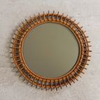 Ronde Vintage Spiegel Met Bamboe Rand In De Stijl Van Franco Albini thumbnail 5