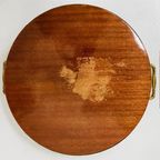 Vintage Messing Italiaans Houten Dienblad Rond Met Ingelegd Hout Sorrento 1940’s thumbnail 3