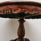 Antieke Ronde Salontafel, Koffietafel Wijntafel Mahonie Hout thumbnail 14