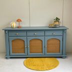 Prachtig Restyle Massief Dressoir Blauw & Rotan Wandkast thumbnail 3