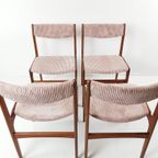 6 Vintage Teak Houten Stoelen | Roze Stoelen Ribstof Deens thumbnail 7