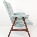 Vintage Fauteuil Teakhout Licht Blauwe Ribstof Nieuw thumbnail 10