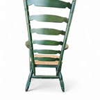 Vintage Transparent Green Wooden Arm Chair / Rush Seat / High Back Ladder Chair thumbnail 5