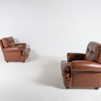 Pair Of Brown Leather Club Armchairs / Fauteuil From 1970’s, Italy thumbnail 3