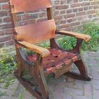 Vintage Brutalist Rocking Chair, Schommelstoel Met Tuigleer thumbnail 2