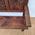 Antieke, Vintage Walnoot Houten Kerkbank, Halbank, Bank thumbnail 13