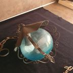 Vintage - Hanglamp - Plafondlamp - Blauw Glas - Metaal En Glas. thumbnail 4