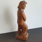 Mooi Houtsnijwerk Beeld Visser Man Met Vissen thumbnail 7