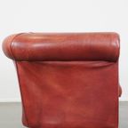 Klassieke, In Goede Staat Verkerende Gladde Rundleren Engelse Chesterfield Clubfauteuil thumbnail 9