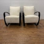 Set Of Unique Vintage H-269 Chairs By J. Halabala, Refurbished In White Boucle thumbnail 9