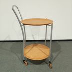 Wooden Serving Double Tray Table With Wooden Wheels thumbnail 7