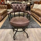 Showroommodel: Stoere Industriële Chesterfield Bureaustoel Vintage Bruin Captainchair thumbnail 2