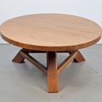 Brutalist Rond Massief Eiken Salontafel 1960 Tripod Vintage thumbnail 4