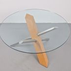 Vintage Moderne Salontafel Hout Glas Design Rond ’90 Italië thumbnail 6