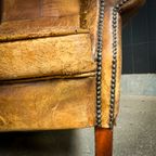 Vintage Geleefde Schaapsleren Wingback Fauteuil thumbnail 8