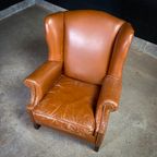 Vintage Cognac Schaapsleren Wingback Oorfauteuil thumbnail 4