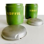Vintage Emaille Koffie- En Thee Blikken Groen 1920’s thumbnail 4