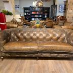 Stoere Chesterfield 3 Zits Bank In Vintage Taupe Bruin Leder thumbnail 2