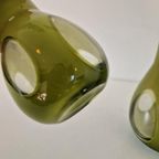 90's 2 Vintage Glazen Vazen Groene Vaas Glazen Vaas thumbnail 6