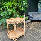 Vintage Bamboe-rotan Serveer Trolley thumbnail 4