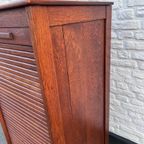 Vintage Eiken Rolluik Archiefkast Met Originele Binnenlades thumbnail 6