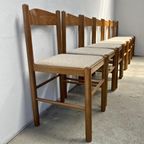 Set (7) Vintage Eetkamerstoelen Hout, Geruit | Scandinavisch thumbnail 7